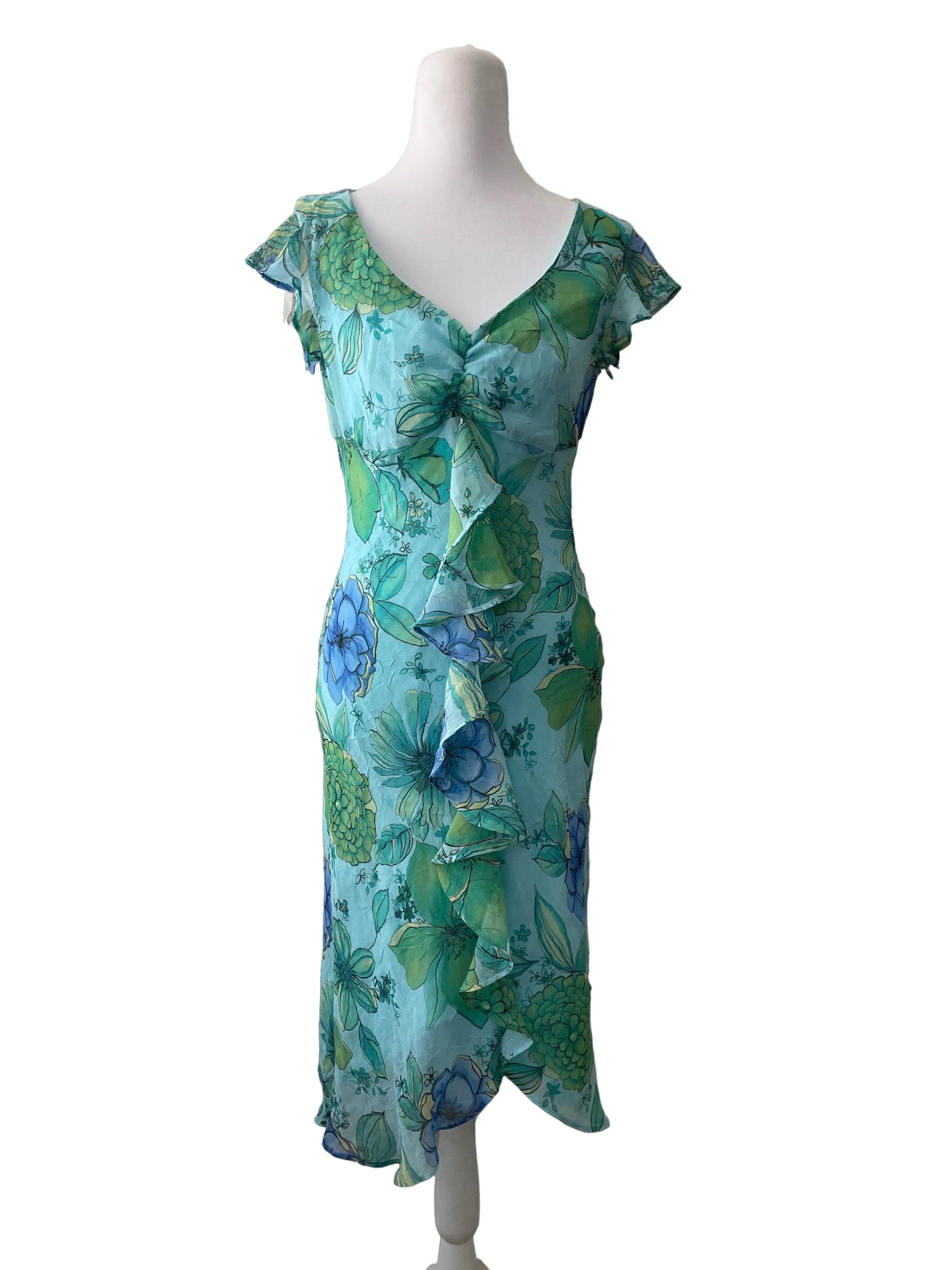 Y2K Blue and Green Floral Fairy Dress