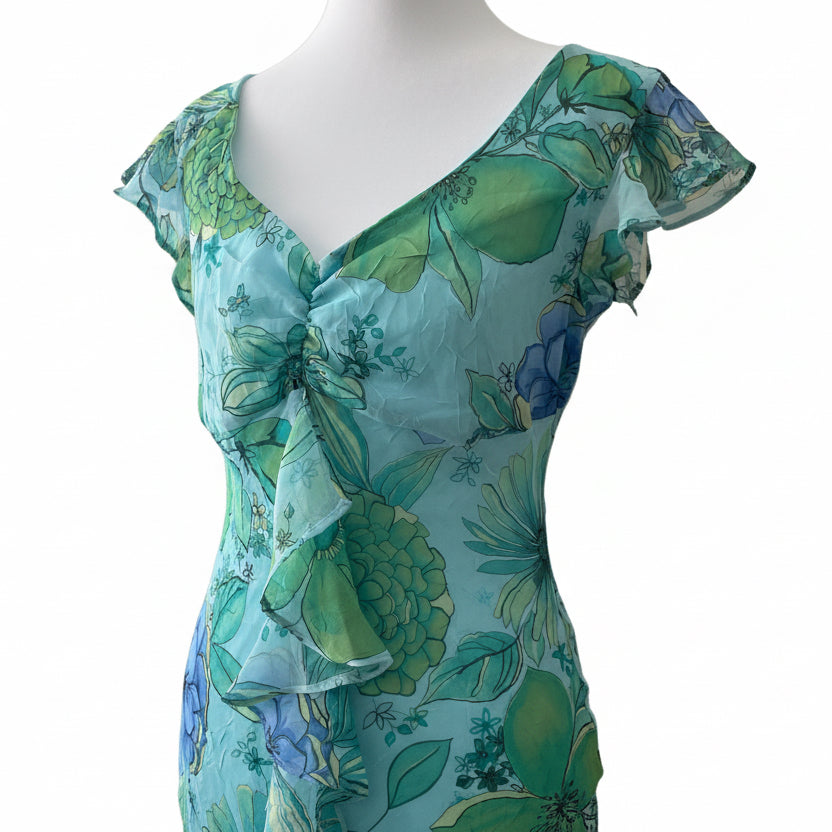 Y2K Blue and Green Floral Fairy Dress