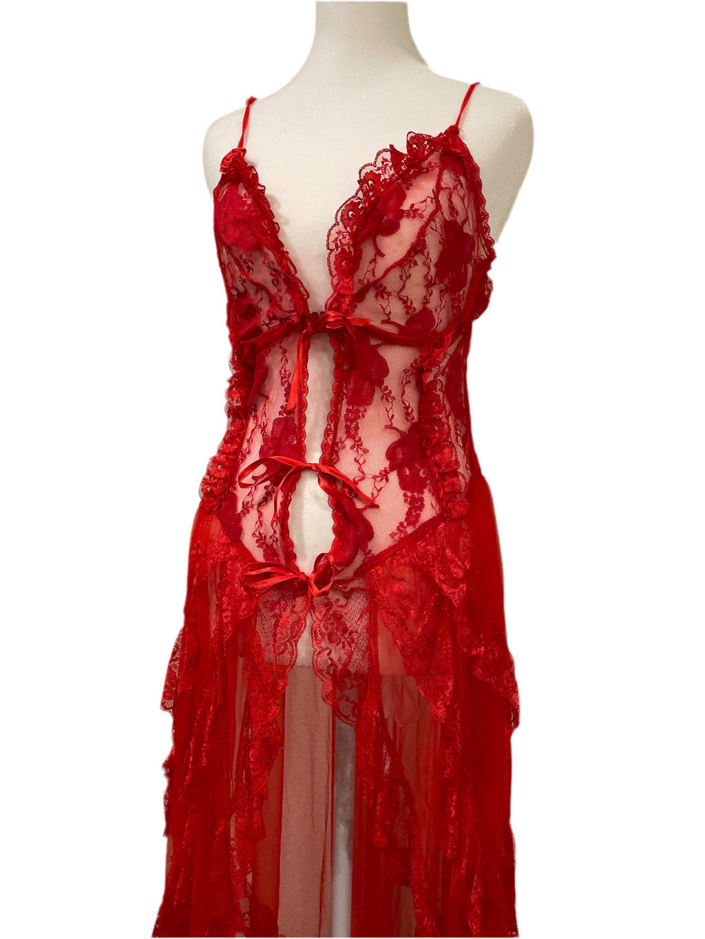 Vintage Frederick’s Of Hollywood Red Ruffle Slip Gown