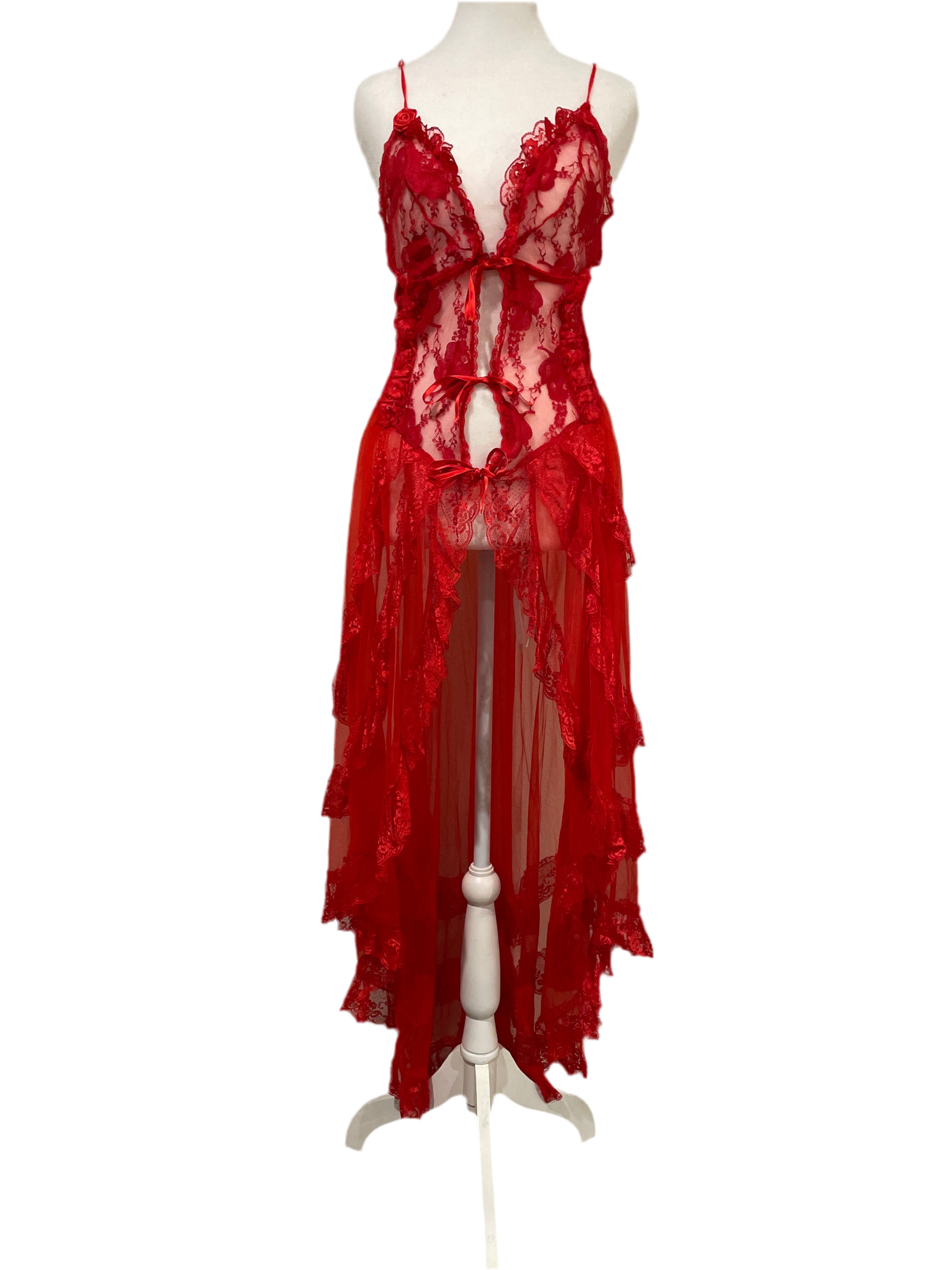 Vintage Frederick’s Of Hollywood Red Ruffle Slip Gown