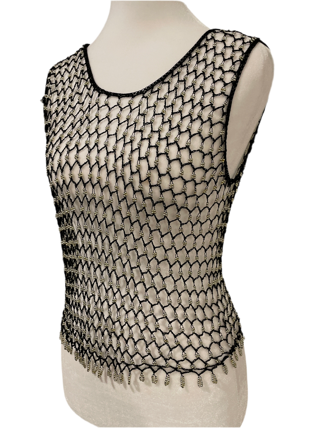 Y2K Rave City Full Mesh Beaded Top