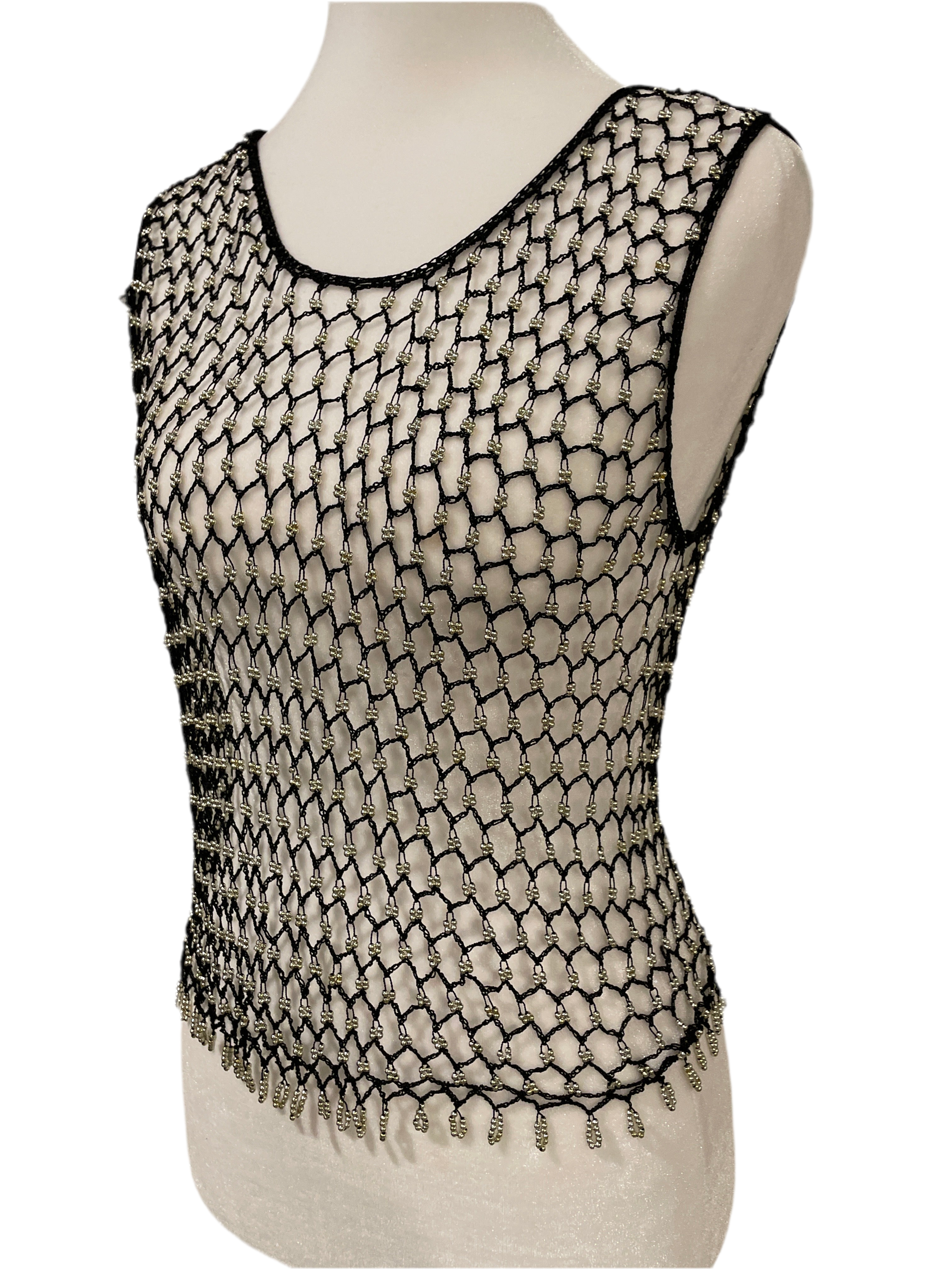 Y2K Rave City Full Mesh Beaded Top