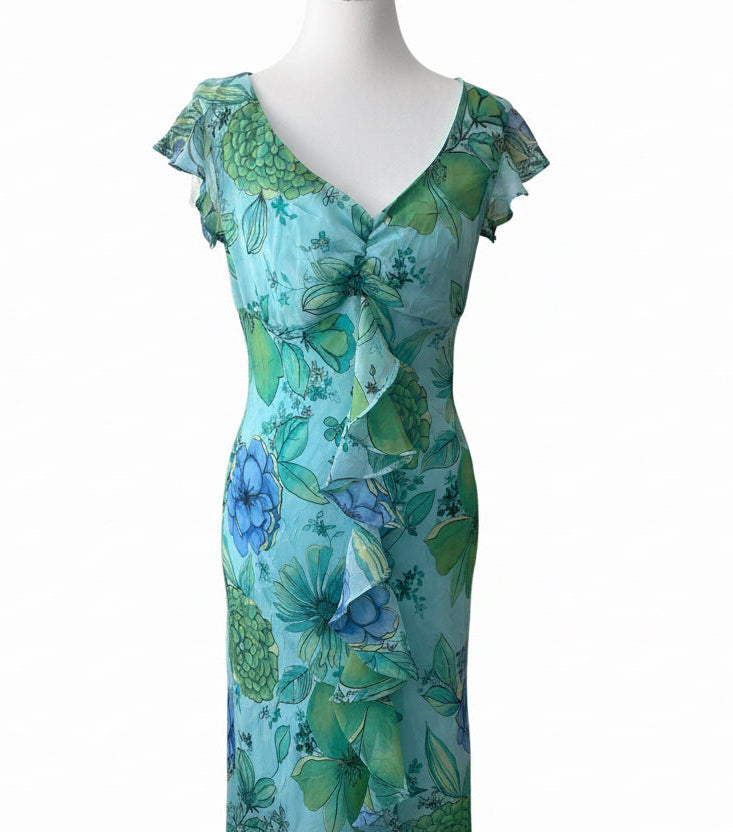 Y2K Blue and Green Floral Fairy Dress