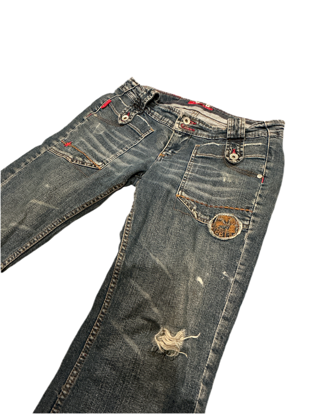 Y2K low rise distressed capris